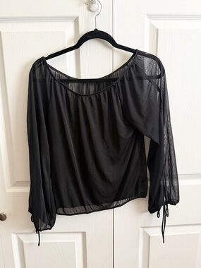 5 for $25! debut Black Sheer Long-Sleeve Blouse
